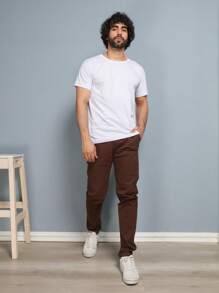 Men's Colorful Trousers Tailored Sport Slim Knife Pocket Built-In Pocket - Café integral - Ver 2