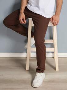 Men's Colorful Trousers Tailored Sport Slim Knife Pocket Built-In Pocket - Café integral - Ver 7