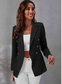 Blazer Feminino Casaquinho Alfaiataria Casaco Social Com Botão Lindo Super Envio Dia das Mães - Preto - Visão 1