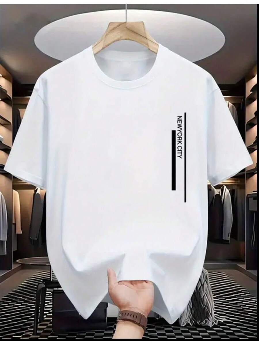 NEW YORK 01 Men's T-Shirt Simple Short Sleeve Round Neck Printed - trắng - Xem 1