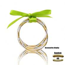 5 Stücke/Set Boho-Stil goldfarbenes Silikon mehrschichtiges Schleife Schleifenarmband Set für Damen, vielseitig gemischte Farben, geeignet für Strandparty-Outfits