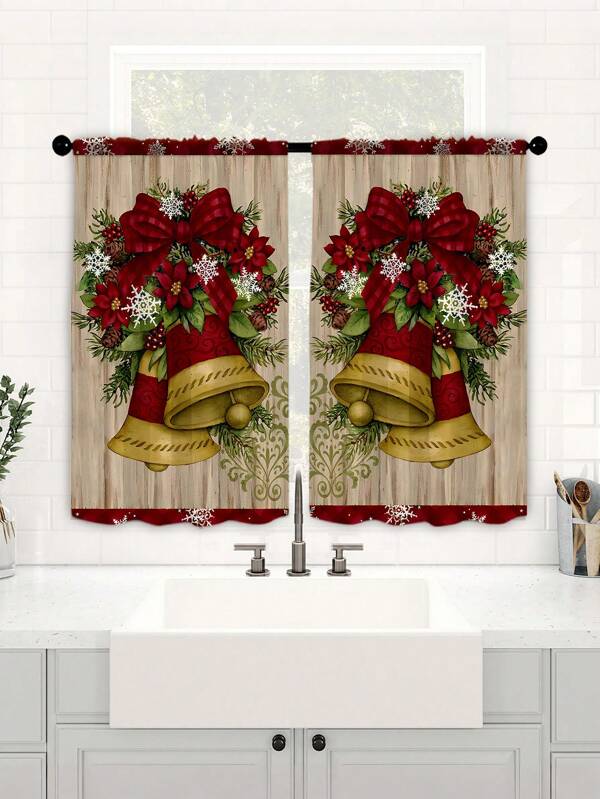 2 Stücke Weihnachtsbaum Vorhänge, moderner Stil digital bedruckt mit Gardinenkanal, geeignet für Weihnachten & andere Jahreszeiten