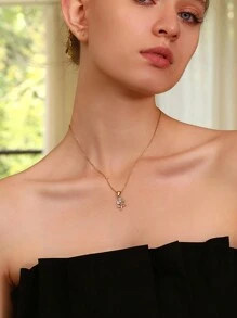 MamacitaSlay 1 件独特小众设计不锈钢 18K 镀金闪亮水钻花朵吊坠项链，适合女士，欧美时尚 - 項鍊 - 查看 3