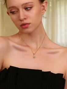 MamacitaSlay 1 件独特小众设计不锈钢 18K 镀金闪亮水钻花朵吊坠项链，适合女士，欧美时尚 - 項鍊 - 查看 4