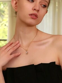 MamacitaSlay 1 件独特小众设计不锈钢 18K 镀金闪亮水钻花朵吊坠项链，适合女士，欧美时尚 - 項鍊 - 查看 6