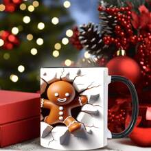 1 件 11 盎司圣诞姜饼人陶瓷杯，姜饼人装饰元素杯，可提手便携杯，圣诞派对饮水杯，送给朋友和家人的理想礼物，平安夜惊喜 - 彩色 - 查看 9
