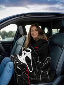 1pc Halloween Plush Throw Blanket, Soft Warm Cozy Blanket Suitable For AC, Home Leisure, Sofa, Nap, Camping And Travel, Halloween Gift - Blue - View 7