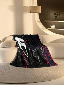 1pc Halloween Plush Throw Blanket, Soft Warm Cozy Blanket Suitable For AC, Home Leisure, Sofa, Nap, Camping And Travel, Halloween Gift - Blue - View 2