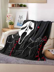 1pc Halloween Plush Throw Blanket, Soft Warm Cozy Blanket Suitable For AC, Home Leisure, Sofa, Nap, Camping And Travel, Halloween Gift - Blue - View 9