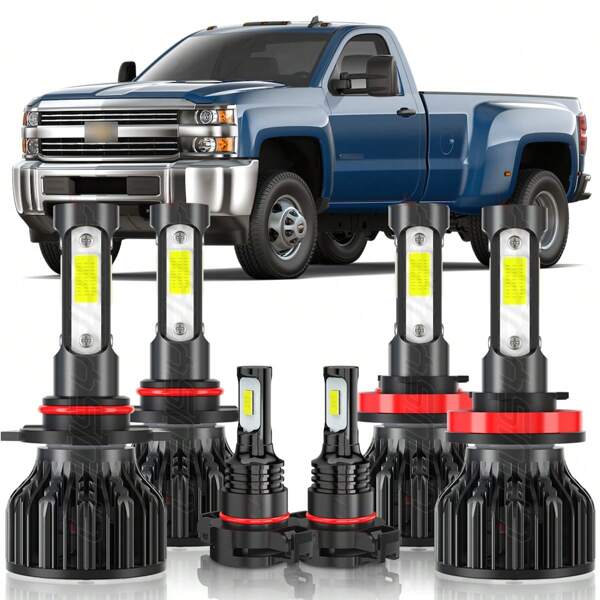 CHUSYYRAY CHUSYYRAY LED Compatible For 2007 2008 2009 2010 2011 2012 2013 2014 2015 Chevy Silverado 1500 2500 3500 LED Headlight Bulbs 9005 High Beam H11 Low Beam 5202 LED Fog Light Bulbs Kit, 6-Pack
