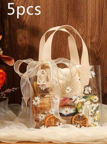 5 Pieces/1 Piece Large PVC Gift Bag With Ribbon Delicate Daisy Print Gift Bag - Fashionable And Portable Wedding Gift Bag Small Daisy Print PVC Transparent Tote Bag, Gift Packaging Bag - Multicolor - View 15