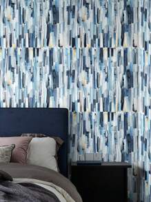 1卷蓝白几何油画风格壁纸现代条纹接触纸自粘可移除防水壁纸适用于橱柜搭接装饰人字形壁纸抽屉儿童，翻新贴纸剥离墙板，墙纸，壁纸，春季装饰物品刷新你的家，拉玛装饰贴纸 - 藍色 - 查看 6