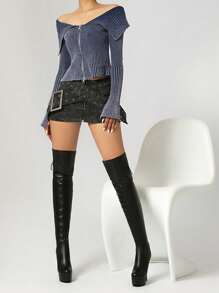 Over-The-Knee High Heel Dance Boots, Waterproof Platform Thick Sole Thigh High Boots For Performance, Available In Black And White With Lace Up Back - Black - View 6