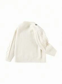 Balabala Girls' Knitted Cardigan Bow Decor Sweater, Stylish Autumn/Winter Top - Beige - View 2