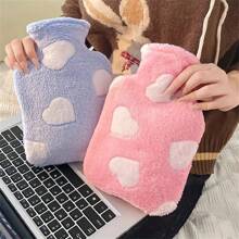 1pc Large Capacity Plush Heating Pad, PVC Filled Heart-Shaped Hand Warmer, Removable & Washable Soft Hot Water Bottle, Suitable For Neck, Back, Shoulder, Leg And Menstrual Relief