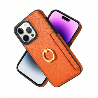 Funda billetera de teléfono con tira, ranuras para tarjetas y soporte, hecha de piel sintética negra