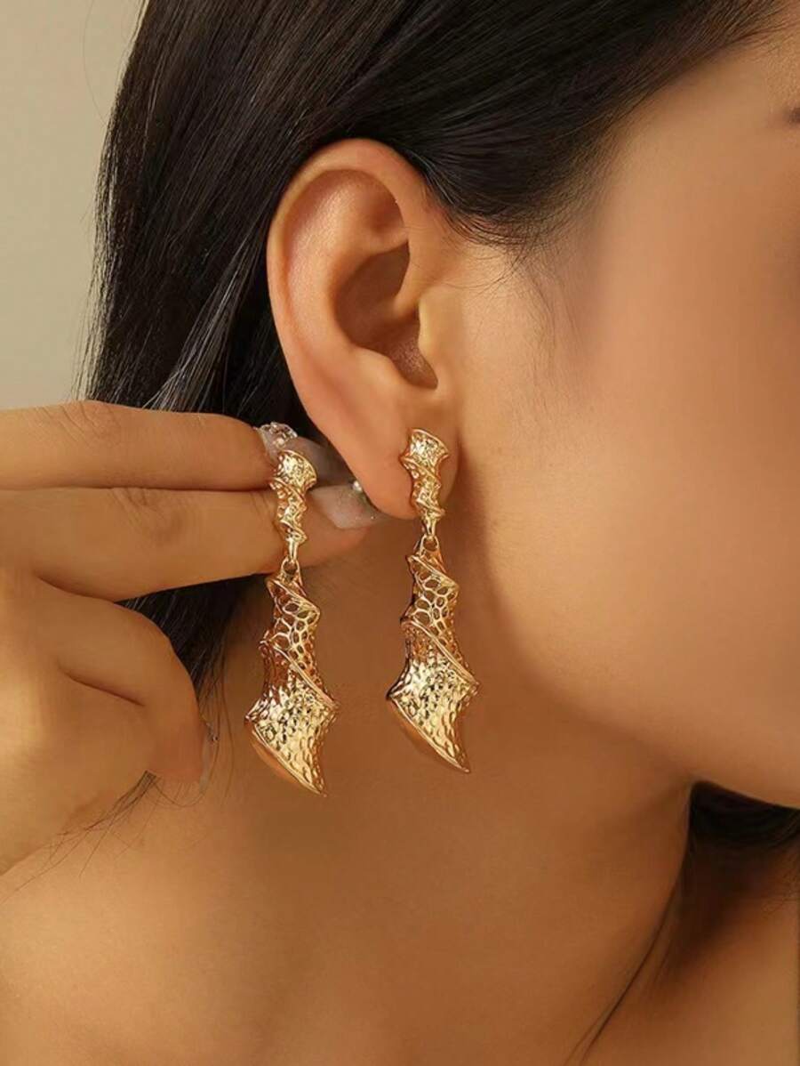 1 cặp bông tai sang trọng nhẹ phong cách cổ điển Pháp, màu vàng, mặt dây chuyền bông tai thời trang mới đa năng, có sẵn trong kho - Vàng - Xem 1
