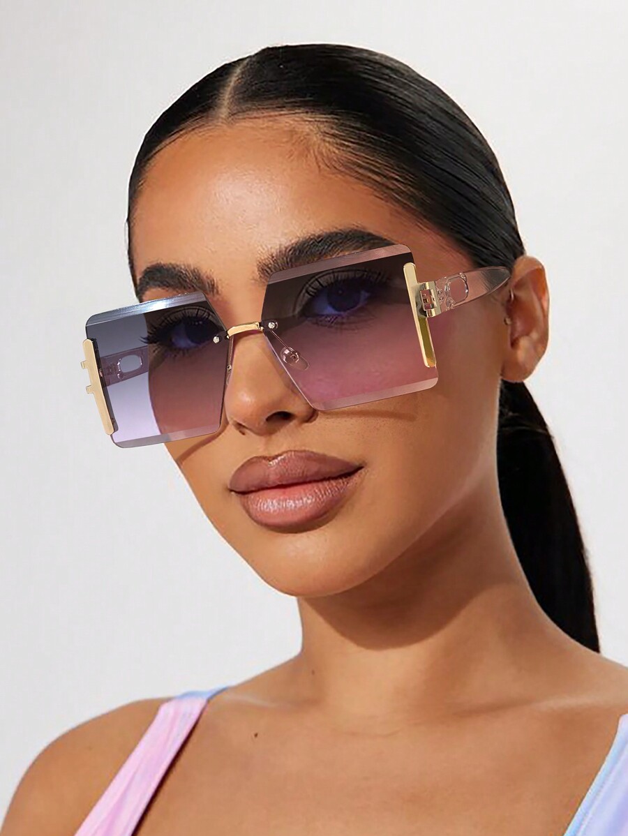 Elegant 1 Pc Women's Metal Frame Rimless Large Square Frame Trendy