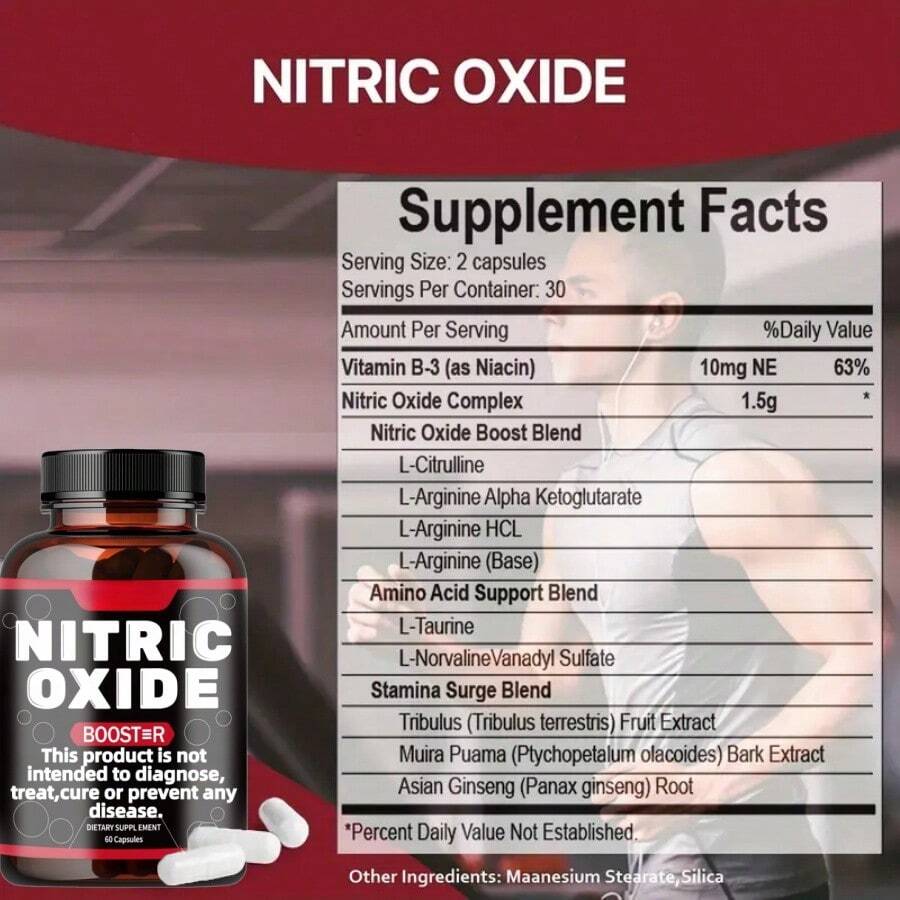 Nitric Oxide Supplement L Arginine 3X Strength, Citrulline Malate, AAKG