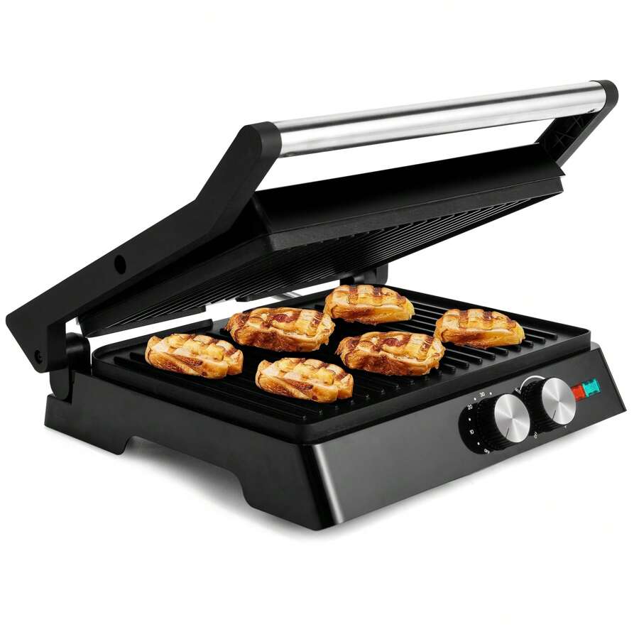 3In1 Nonstick Panini Press & Indoor Grill, Opens 180Degree Gourmet