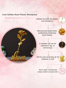 1Pc/Set Artificial Flowers Golden Foil Rose,Fake Gold Plated Forever Love Rose With Love Stand For Valentine's Day,Mother's Day,Wedding,Birthday,Wife,Women, Christmas Decor,Home,Living Room,Table Decor - Gold - View 3