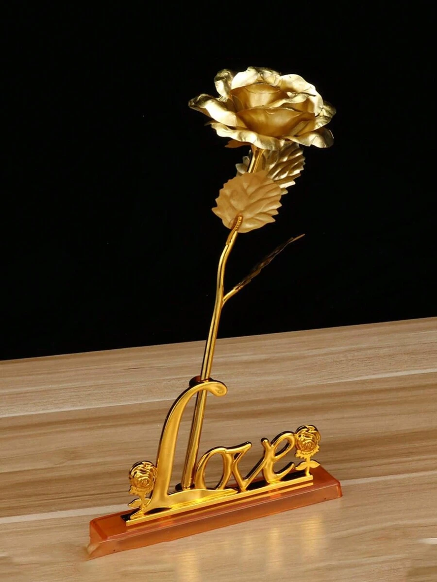 1Pc/Set Artificial Flowers Golden Foil Rose,Fake Gold Plated Forever Love Rose With Love Stand For Valentine's Day,Mother's Day,Wedding,Birthday,Wife,Women, Christmas Decor,Home,Living Room,Table Decor - Gold - View 1