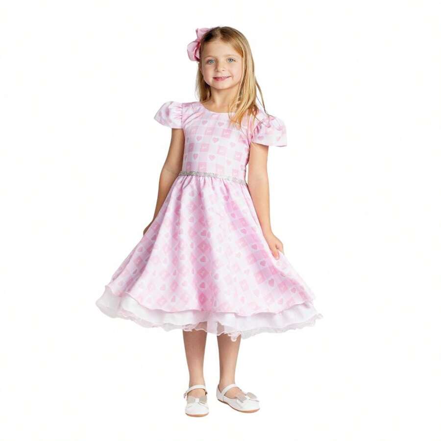 Barbie Pink Plaid Children's Dress With Rhinestone Belt - màu đen - Xem 1