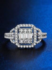Novo anel quadrado vintage europeu com incrustações de diamantes e prata esterlina S925 banhado a platina, presente para mulheres, traje para festa e casamento, estilo caixa aleatória