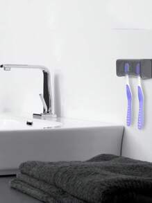 1 Giá treo bàn chải đánh răng gắn tường có nắp đậy, thích hợp cho phòng tắm, giá treo bàn chải đánh răng tự dính màu xám, hộp đựng bàn chải đánh răng, thích hợp cho phòng tắm vòi sen, xe RV, xe cắm trại, phòng tắm. - Xám - Xem 6