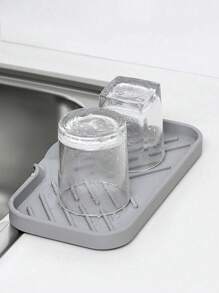 1pc Silicone Drain Rack,Kitchen Sink Splash Guard - Silicone Faucet Handle Drip Filter Tray, Dishwashing Soap Dispenser, And Sponge Holder Pad Behind The Faucet, Kitchen Small Tool Sink Accessories Suitable For Kitchen Countertops And Bathrooms