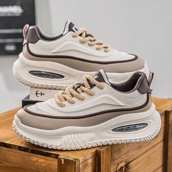 男士拼色透气运动鞋，厚底休闲鞋，防滑耐用跑步鞋，时尚潮流厚底运动鞋，慢跑运动鞋