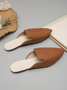 Fall/Winter Large Size 35-45 Spring & Summer New Fashion Floral Pattern Pointed Toe Slip-On Flat Women's Mule Shoes, Wine Red Color, Versatile - Brown - View 7