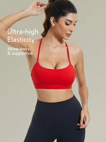 Tender Angel Sports Bra For Women, Removable Strap, One-Shoulder, Minimalist Racerback Design, Removable Pads, Suitable For Running, Gym - Red - View 2