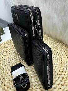 Women's Crossbody. Bag Model For Card And Cell Phone Holder Small Wallet Model - Medium Spacious With 3 Zipper Compartments And Detachable Straps - Adjustable - màu đen - Xem 2