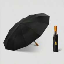 Light Luxury Automatic Wooden Handle Three-Fold Automatic Compact Foldable Unbrella With UV Protection & 12 Ribs, Rain And Dew Dual-Purpose Umbrella, Portable Waterproof Travel Rain Gear For Men's & Women's Outdoor Activities, UV Resistant Sunshade Umbrella Folding Umbrella ﻿