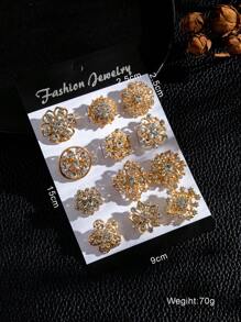 Bộ 12 trâm cài áo bằng hợp kim đính đá hoa nhiều màu, phong cách tối giản thời trang để đeo hàng ngày, phụ kiện ghim ngực cho áo khoác, áo khoác - Nhiều màu - Xem 5