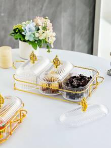 1 套，2/3 层豪华带盖水果盘，家用小吃托盘，客厅模块化水果盘，茶室塑料糖果罐，小吃托盘，家居餐桌装饰 - 彩色 - 查看 9