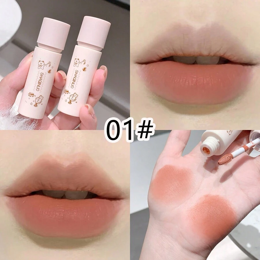 SHAQINUO 可爱云雾唇彩，哑光唇彩，质地细腻柔滑，不粘腻，丰唇，提亮肤色，全覆盖，低饱和度颜色，适合通勤和约会