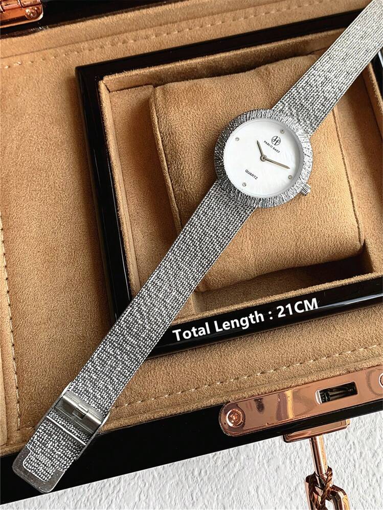 Pablo Raez 1 件 IPS 银色时尚女士手表高品质流行全新奢华女士腕表派对女孩礼服腕表 SUS304 不锈钢网状表带 50 米防水简约时钟女式优雅钻石休闲石英女士腕表高级学院风可爱腕表适合日常使用送给母亲或女朋友家人的礼物 - 均碼 - 查看 4