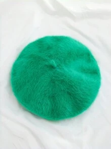 1pc Solid Color Vintage Rabbit Fur Beret, Cute And Fluffy For Fall/Winter Halloween