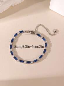 MESTILO 1pc Elegant Stainless Steel Blue Zirconia Beads Non-Fading Single Layer Bracelet, Suitable For Women To Wear Casually Or At Gatherings - Multicolor - View 3