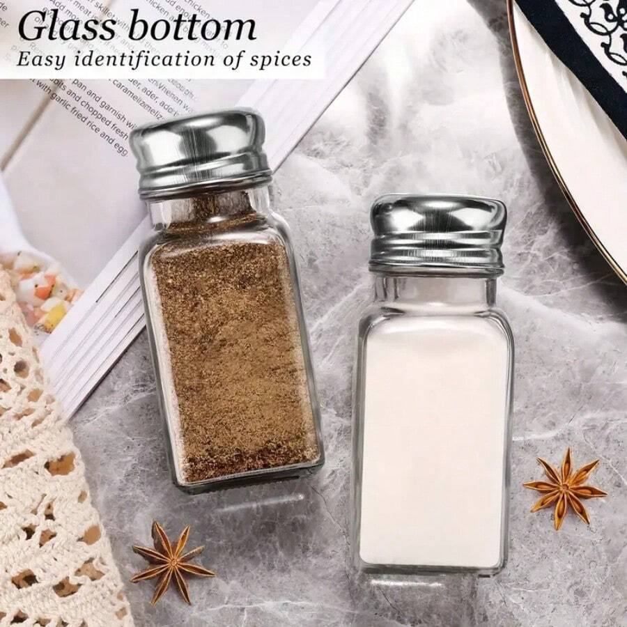 2pc Salt And Pepper Shaker Set, Transparent Glass With Stainless Steel