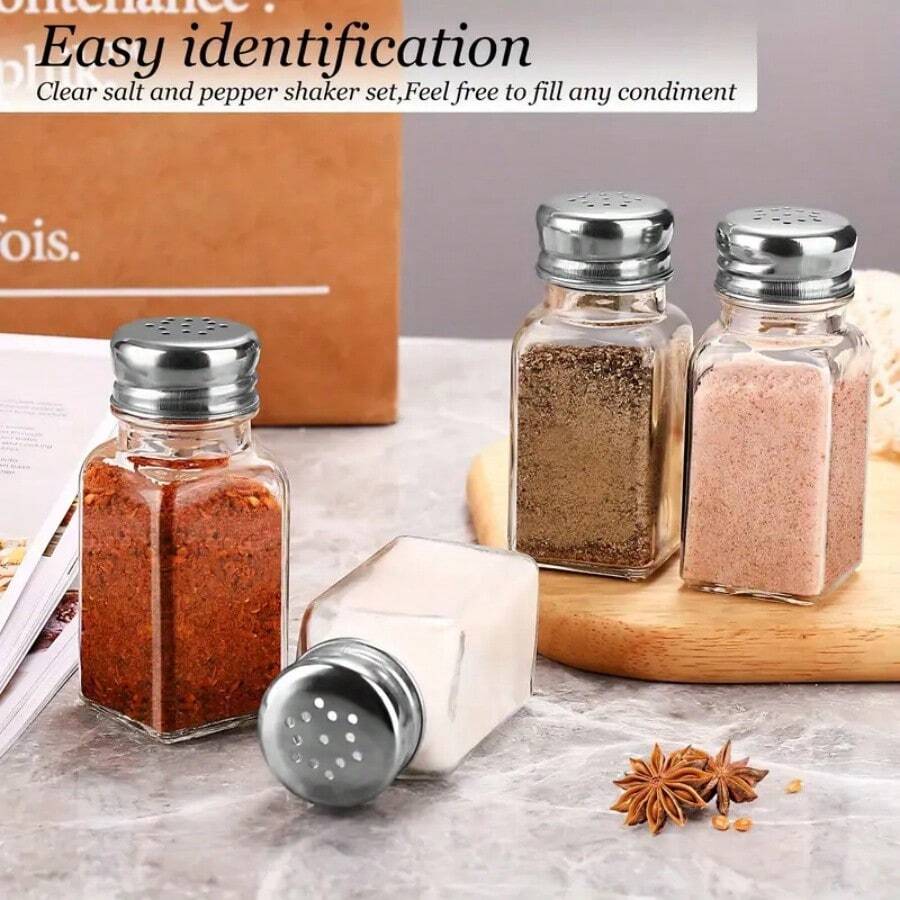 2pc Salt And Pepper Shaker Set, Transparent Glass With Stainless Steel