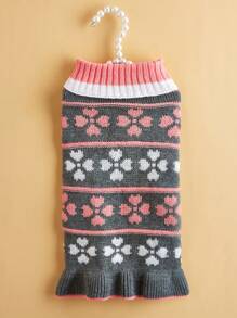 1 chiếc áo len cho chó, họa tiết cỏ bốn lá đan, phong cách châu Âu và Mỹ, dành cho thú cưng như Teddy, Panda và nhiều loại khác - Xám - Xem 4