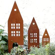 3 món đồ trang trí sân vườn Giáng sinh theo phong cách đồng quê - Lâu đài hình bóng kim loại, Nhà và cây, Nghệ thuật sân vườn bằng kim loại độc lập, Không cần nguồn điện, Đồ trang trí bãi cỏ ngày lễ không có lông vũ - Lâu Đài 3PC - Xem 6