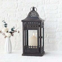 Candle Lanterns 14.5" High Vintage Style Hanging Lantern, Metal Candleholder For Indoor Outdoor, Events, Parties And Weddings(Black With Gold Brush) - 黑色 - 查看 5