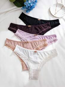 5 条装 花卉装饰女式内裤 带褶饰 - 彩色 - 查看 7