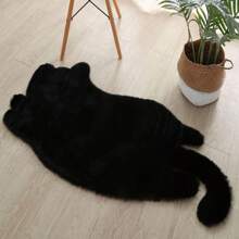 1 件现代家居装饰卡通猫毛绒柔软不对称形状地毯/地毯，适用于儿童房和各种场景 - 白色 - 查看 3