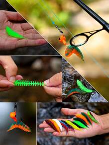 SOUGAYILANG Sougayilang Señuelos De Pesca Suaves 36 Piezas Cebos De Pesca De Goma De Silicona Artificial Shad Worm 6cm / 4cm Aguja Enhebrada Cola Con Simulación De Mordedura Para Pesca De Trucha Y Bajo (pesca)