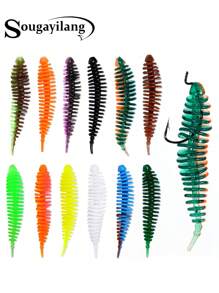 SOUGAYILANG Sougayilang Señuelos De Pesca Suaves 36 Piezas Cebos De Pesca De Goma De Silicona Artificial Shad Worm 6cm / 4cm Aguja Enhebrada Cola Con Simulación De Mordedura Para Pesca De Trucha Y Bajo (pesca)